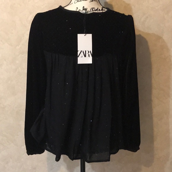 [Zara] sequined velvet peasant blouse - Picture 9 of 13